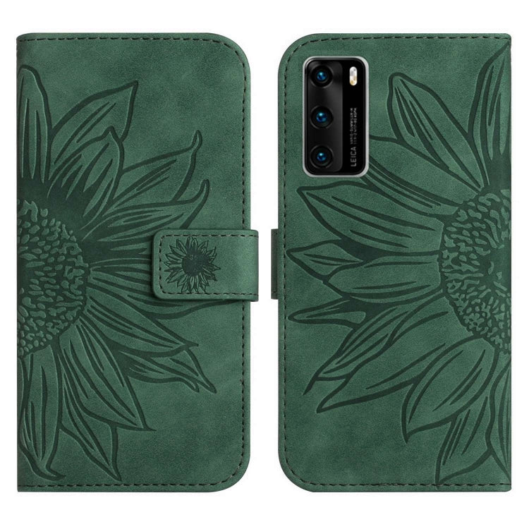 For Huawei P40 Skin Feel Sun Flower Pattern Flip Leather Phone Case with Lanyard