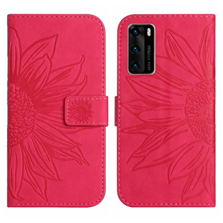 For Huawei P40 Skin Feel Sun Flower Pattern Flip Leather Phone Case with Lanyard