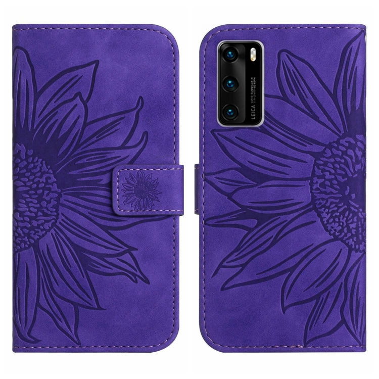 For Huawei P40 Skin Feel Sun Flower Pattern Flip Leather Phone Case with Lanyard