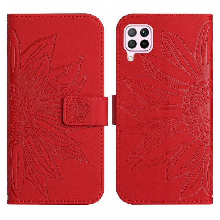 For Huawei P40 Lite Skin Feel Sun Flower Pattern Flip Leather Phone Case with Lanyard