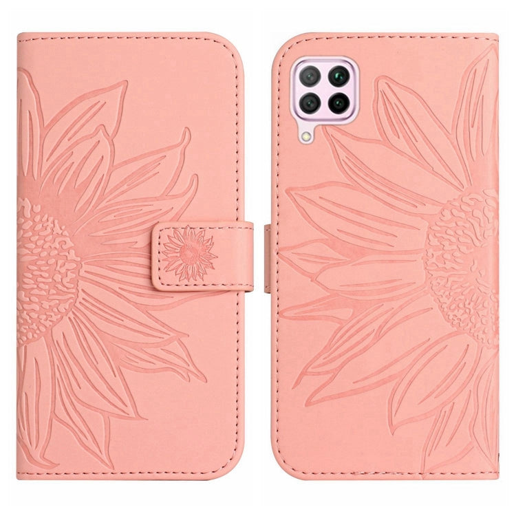 For Huawei P40 Lite Skin Feel Sun Flower Pattern Flip Leather Phone Case with Lanyard