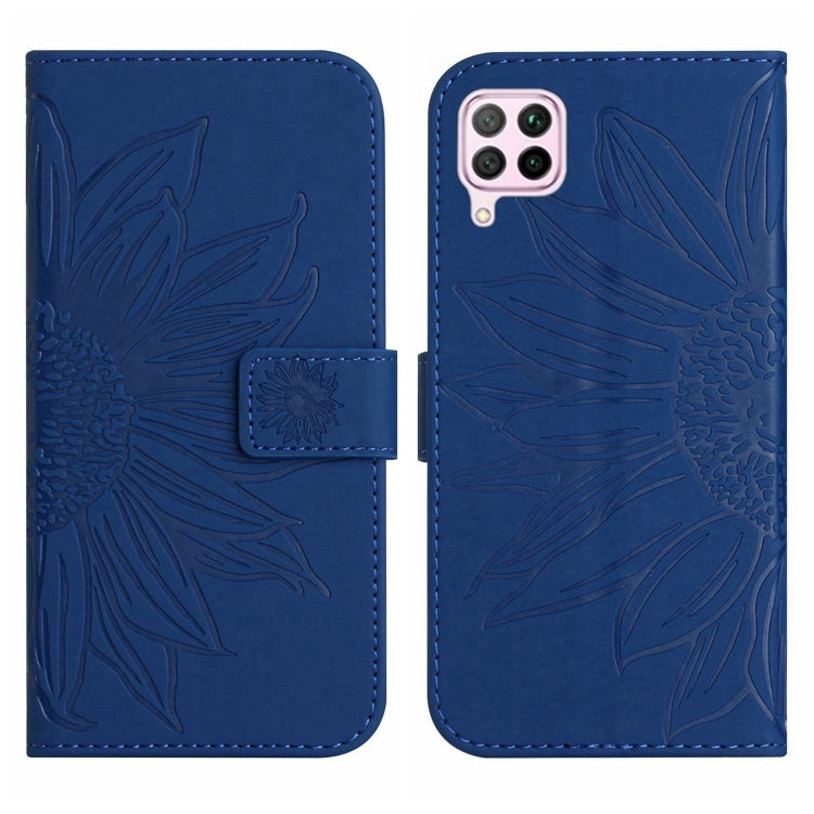 For Huawei P40 Lite Skin Feel Sun Flower Pattern Flip Leather Phone Case with Lanyard
