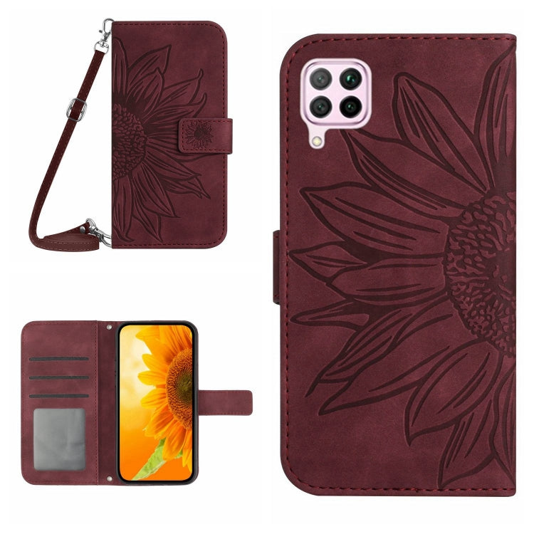For Huawei P40 Lite Skin Feel Sun Flower Pattern Flip Leather Phone Case with Lanyard