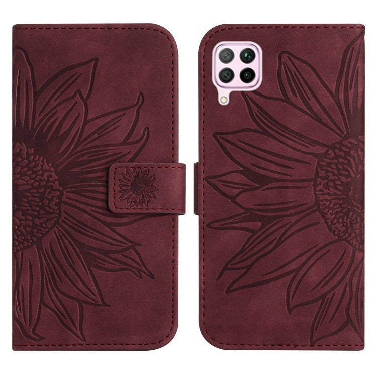 For Huawei P40 Lite Skin Feel Sun Flower Pattern Flip Leather Phone Case with Lanyard