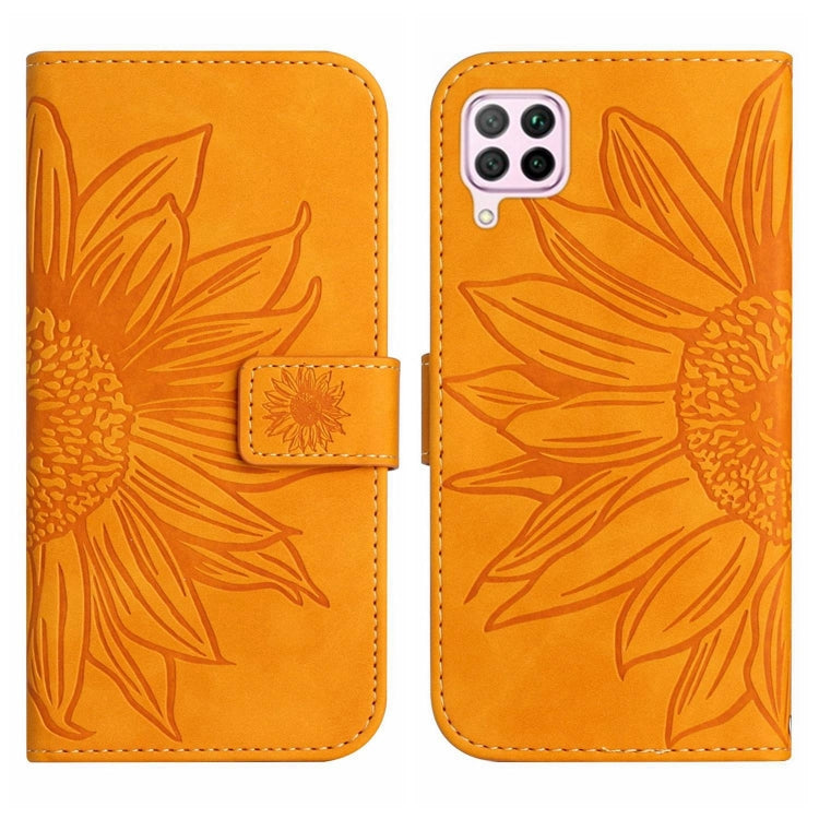 For Huawei P40 Lite Skin Feel Sun Flower Pattern Flip Leather Phone Case with Lanyard