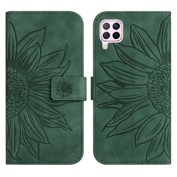 For Huawei P40 Lite Skin Feel Sun Flower Pattern Flip Leather Phone Case with Lanyard