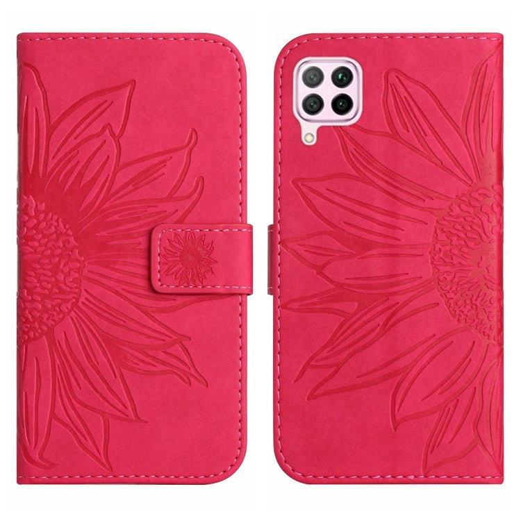 For Huawei P40 Lite Skin Feel Sun Flower Pattern Flip Leather Phone Case with Lanyard