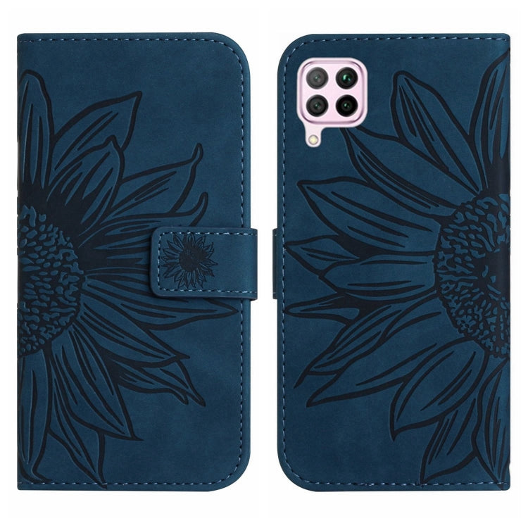 For Huawei P40 Lite Skin Feel Sun Flower Pattern Flip Leather Phone Case with Lanyard