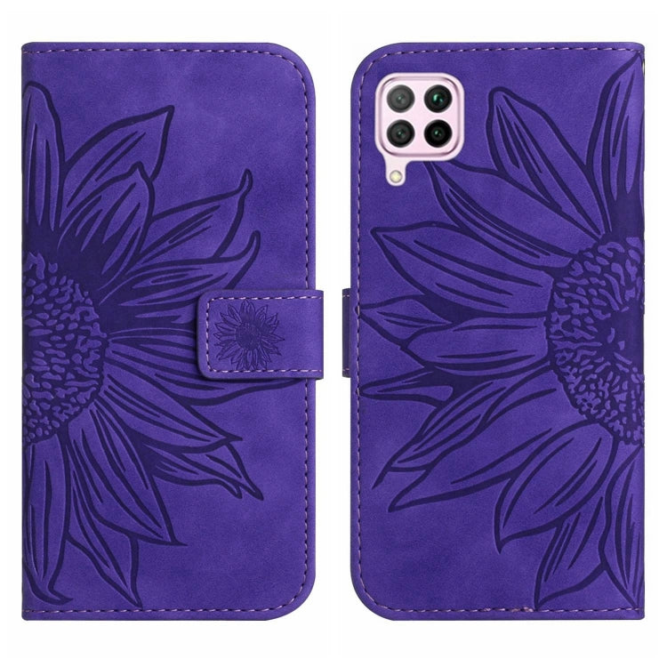 For Huawei P40 Lite Skin Feel Sun Flower Pattern Flip Leather Phone Case with Lanyard