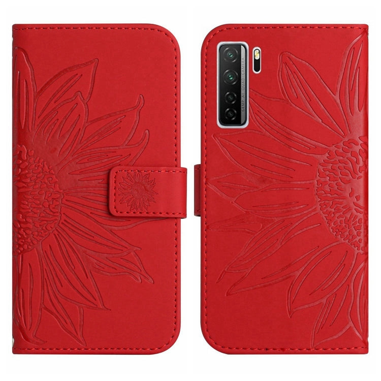 For Huawei P40 Lite 5G Skin Feel Sun Flower Pattern Flip Leather Phone Case with Lanyard