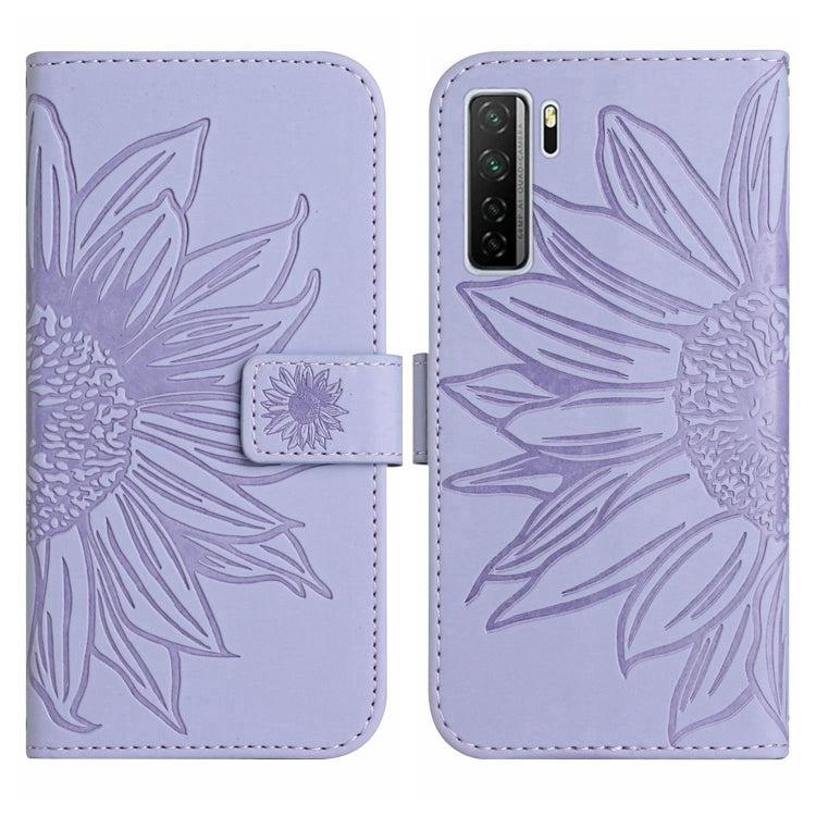 For Huawei P40 Lite 5G Skin Feel Sun Flower Pattern Flip Leather Phone Case with Lanyard