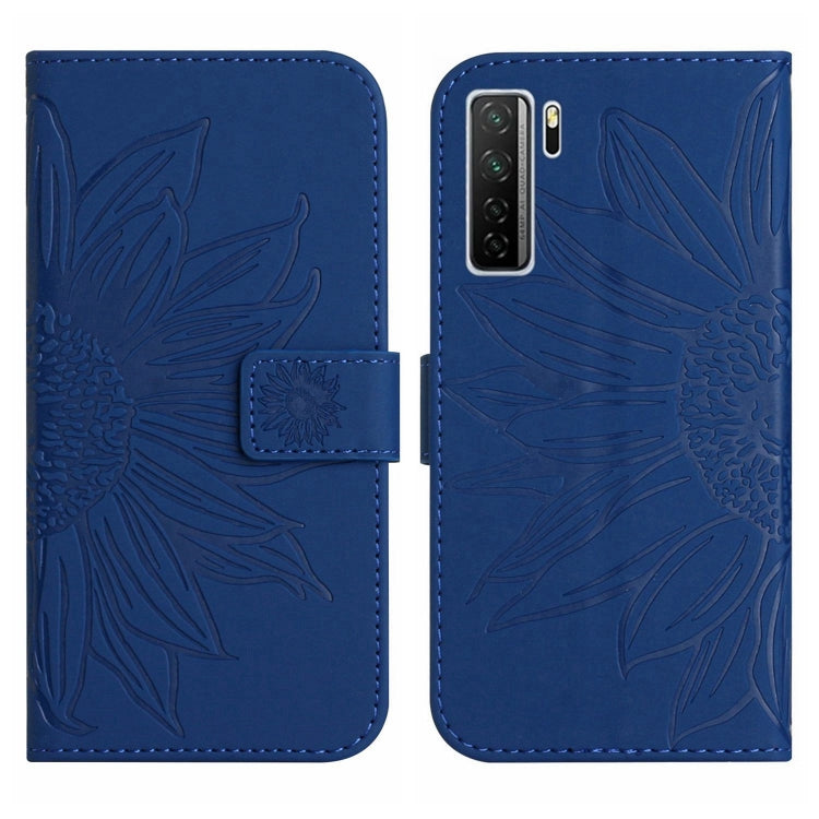 For Huawei P40 Lite 5G Skin Feel Sun Flower Pattern Flip Leather Phone Case with Lanyard