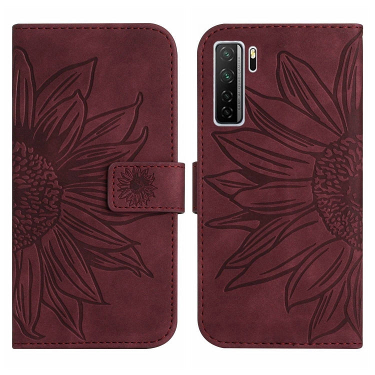 For Huawei P40 Lite 5G Skin Feel Sun Flower Pattern Flip Leather Phone Case with Lanyard