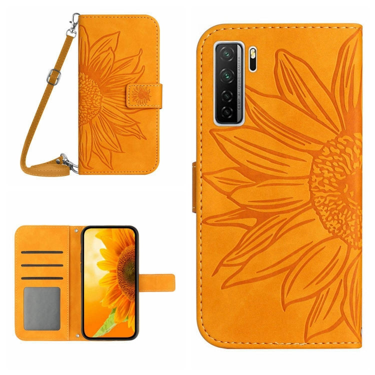 For Huawei P40 Lite 5G Skin Feel Sun Flower Pattern Flip Leather Phone Case with Lanyard