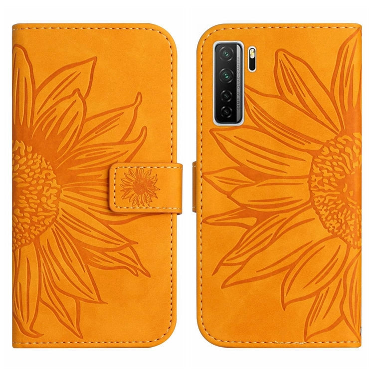For Huawei P40 Lite 5G Skin Feel Sun Flower Pattern Flip Leather Phone Case with Lanyard
