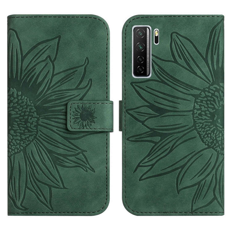 For Huawei P40 Lite 5G Skin Feel Sun Flower Pattern Flip Leather Phone Case with Lanyard