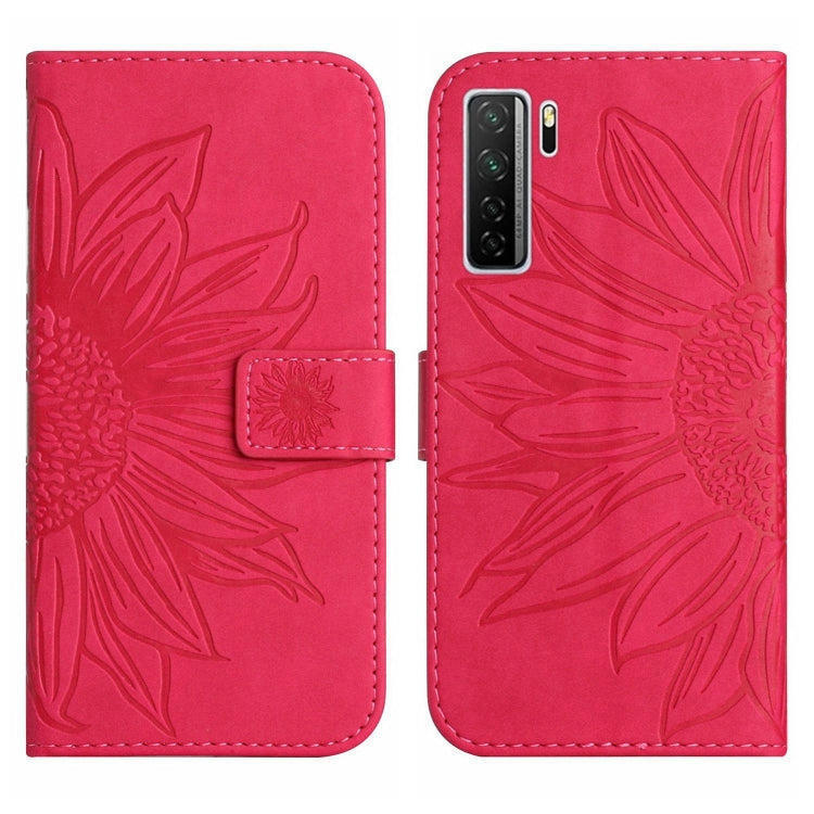 For Huawei P40 Lite 5G Skin Feel Sun Flower Pattern Flip Leather Phone Case with Lanyard
