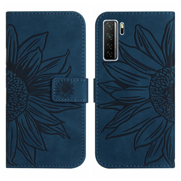 For Huawei P40 Lite 5G Skin Feel Sun Flower Pattern Flip Leather Phone Case with Lanyard