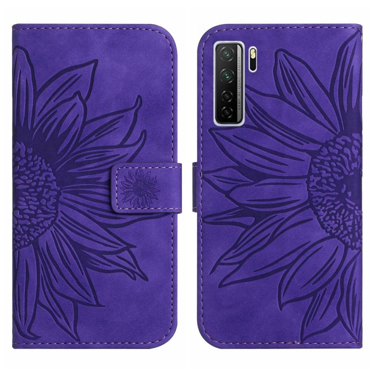For Huawei P40 Lite 5G Skin Feel Sun Flower Pattern Flip Leather Phone Case with Lanyard