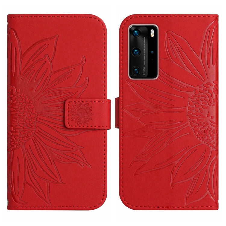 For Huawei P40 Pro Skin Feel Sun Flower Pattern Flip Leather Phone Case with Lanyard
