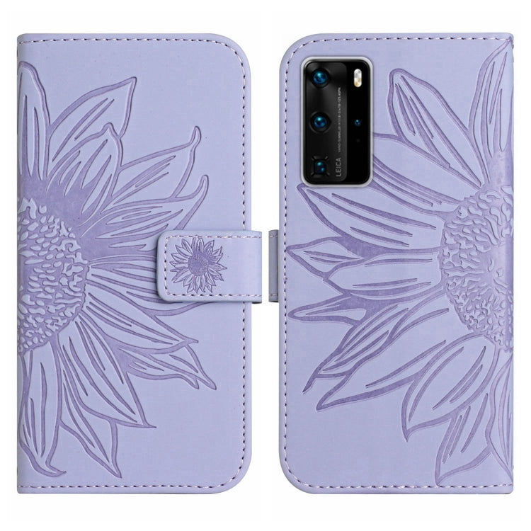 For Huawei P40 Pro Skin Feel Sun Flower Pattern Flip Leather Phone Case with Lanyard