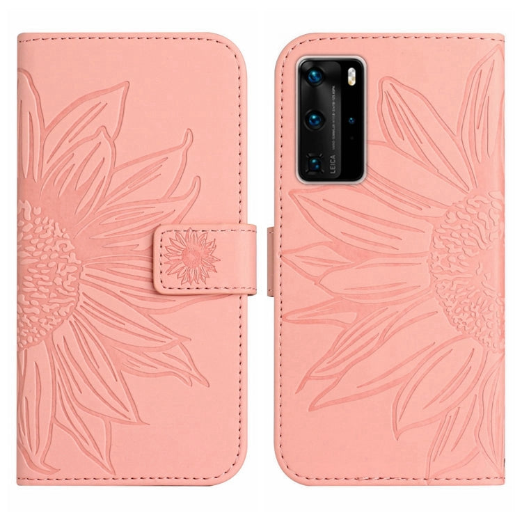 For Huawei P40 Pro Skin Feel Sun Flower Pattern Flip Leather Phone Case with Lanyard