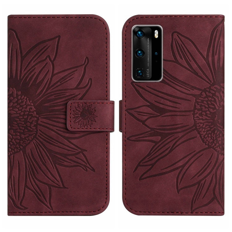 For Huawei P40 Pro Skin Feel Sun Flower Pattern Flip Leather Phone Case with Lanyard