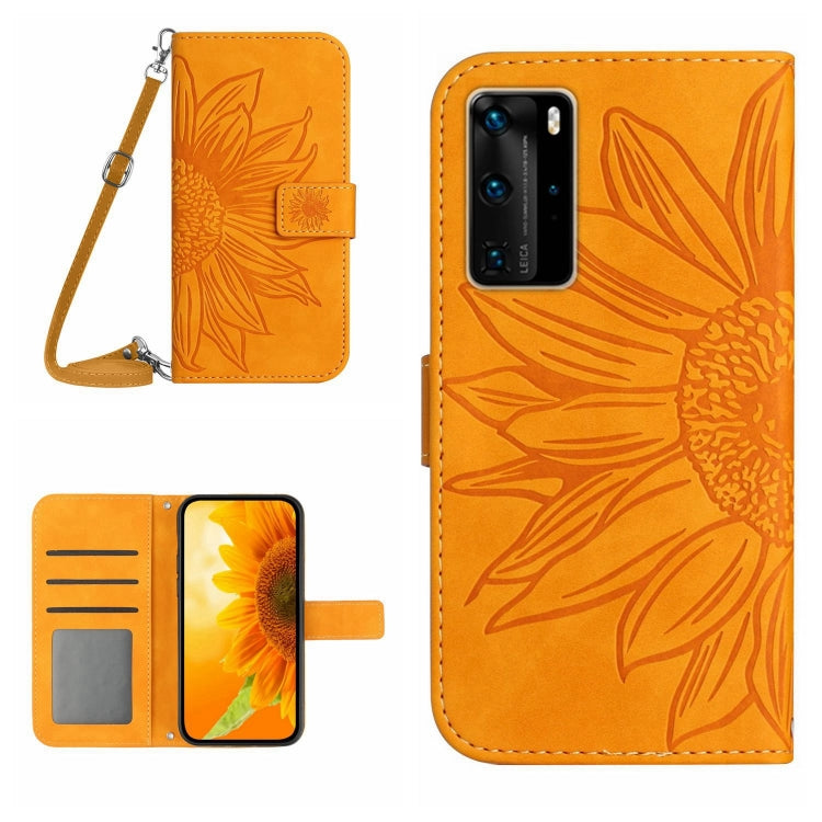 For Huawei P40 Pro Skin Feel Sun Flower Pattern Flip Leather Phone Case with Lanyard