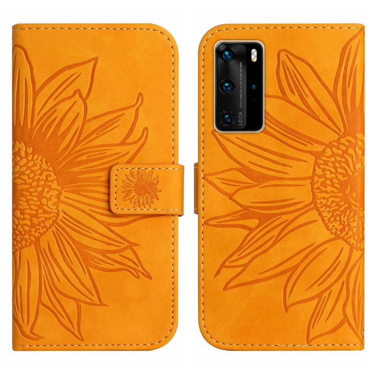 For Huawei P40 Pro Skin Feel Sun Flower Pattern Flip Leather Phone Case with Lanyard