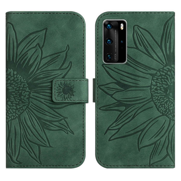 For Huawei P40 Pro Skin Feel Sun Flower Pattern Flip Leather Phone Case with Lanyard