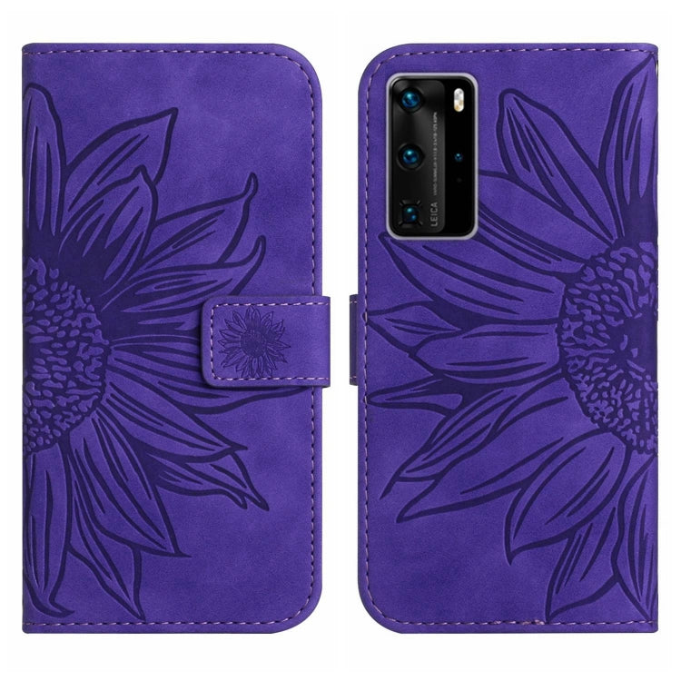 For Huawei P40 Pro Skin Feel Sun Flower Pattern Flip Leather Phone Case with Lanyard