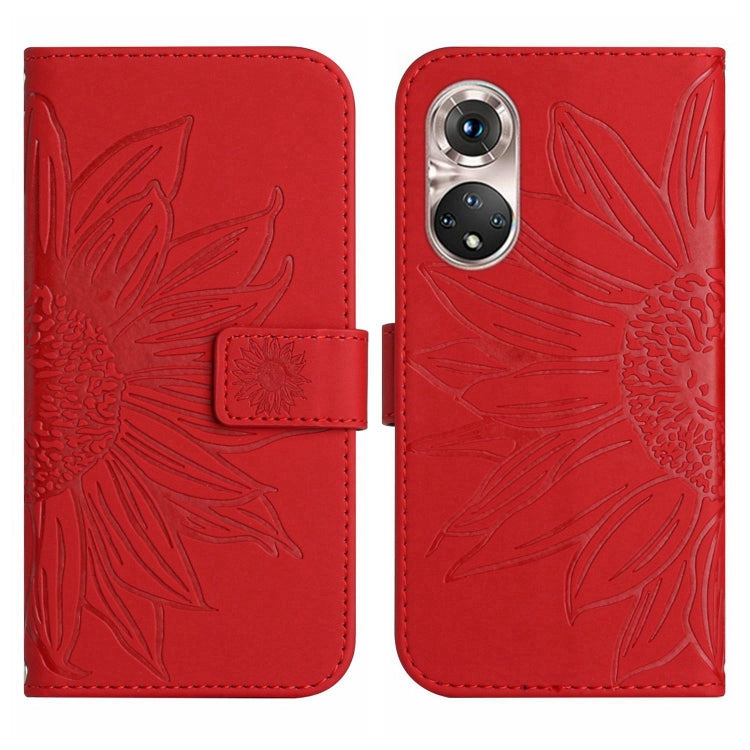 For Huawei P50 Skin Feel Sun Flower Pattern Flip Leather Phone Case with Lanyard