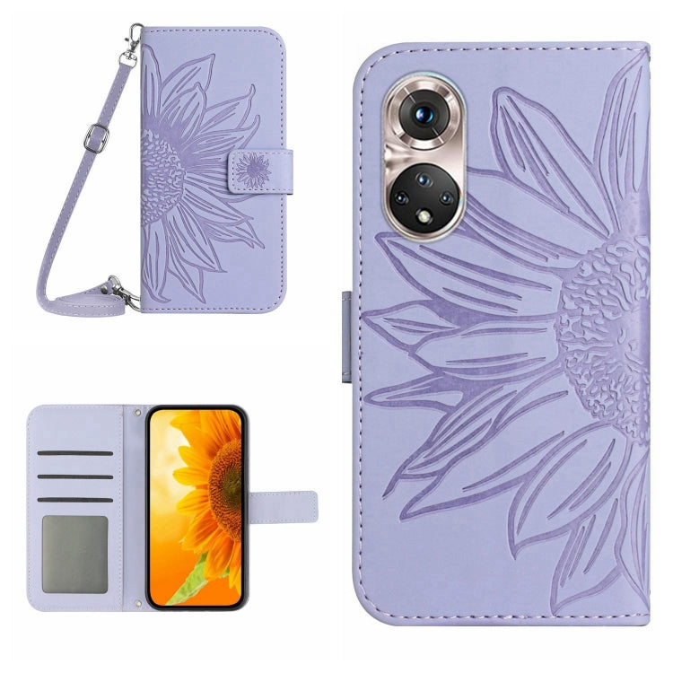 For Huawei P50 Skin Feel Sun Flower Pattern Flip Leather Phone Case with Lanyard
