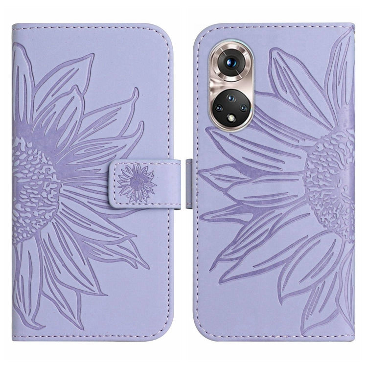 For Huawei P50 Skin Feel Sun Flower Pattern Flip Leather Phone Case with Lanyard