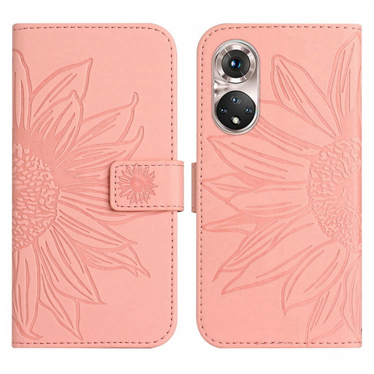 For Huawei P50 Skin Feel Sun Flower Pattern Flip Leather Phone Case with Lanyard