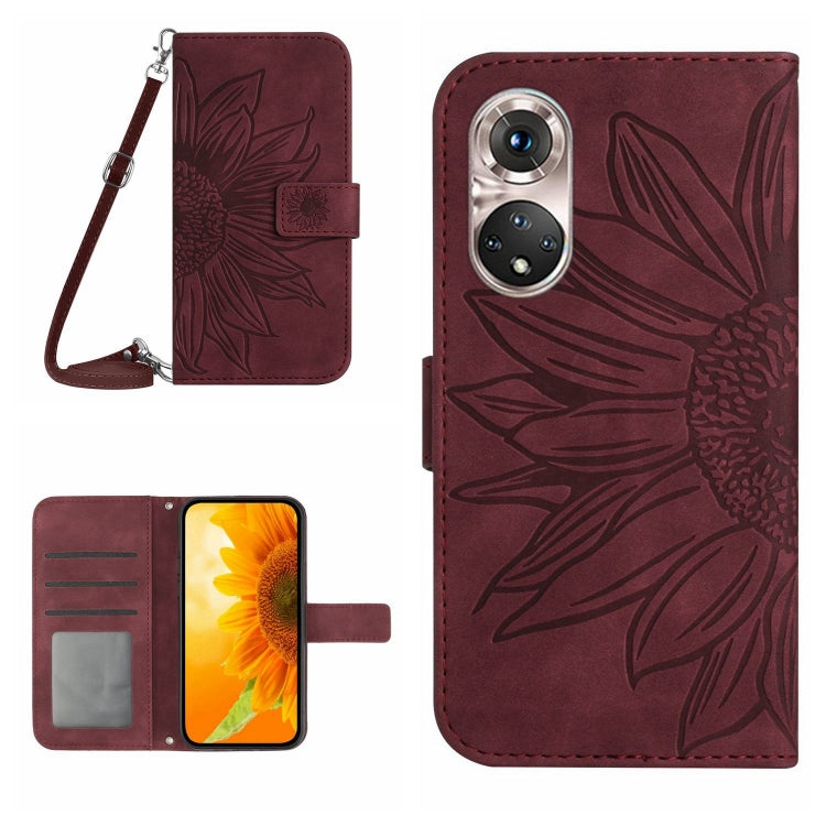For Huawei P50 Skin Feel Sun Flower Pattern Flip Leather Phone Case with Lanyard