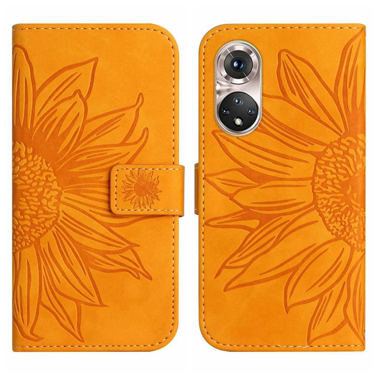 For Huawei P50 Skin Feel Sun Flower Pattern Flip Leather Phone Case with Lanyard
