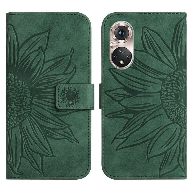 For Huawei P50 Skin Feel Sun Flower Pattern Flip Leather Phone Case with Lanyard