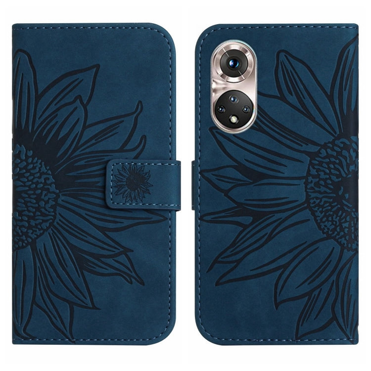 For Huawei P50 Skin Feel Sun Flower Pattern Flip Leather Phone Case with Lanyard