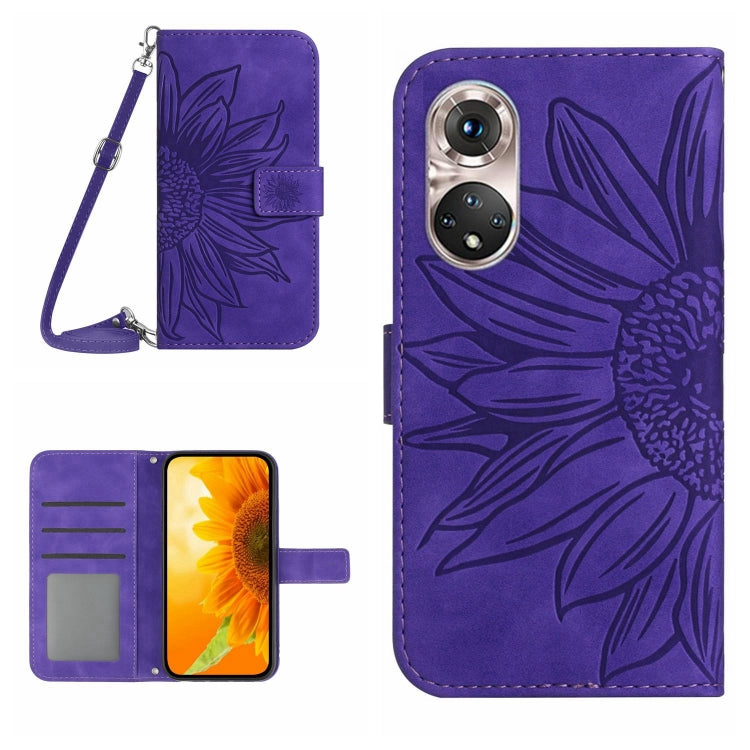 For Huawei P50 Skin Feel Sun Flower Pattern Flip Leather Phone Case with Lanyard