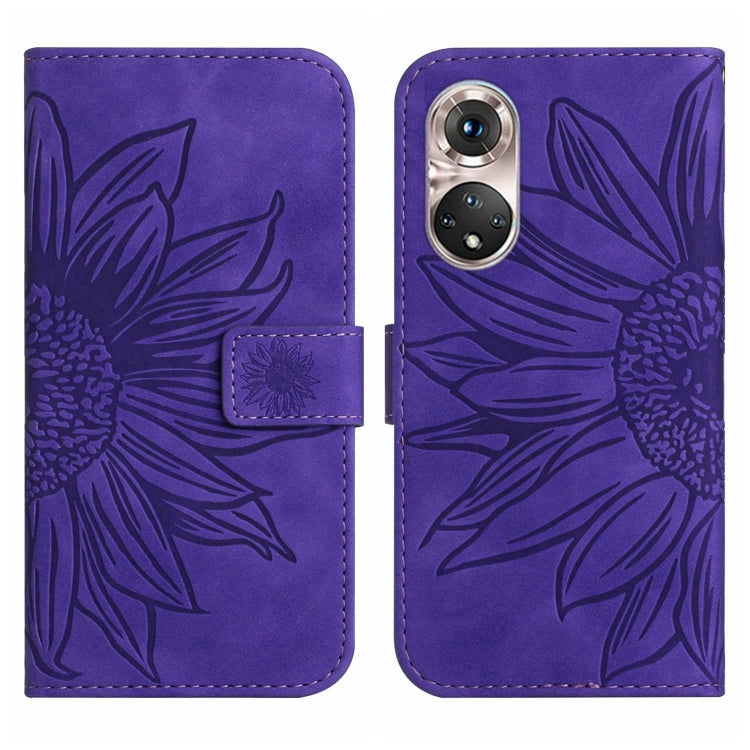 For Huawei P50 Skin Feel Sun Flower Pattern Flip Leather Phone Case with Lanyard