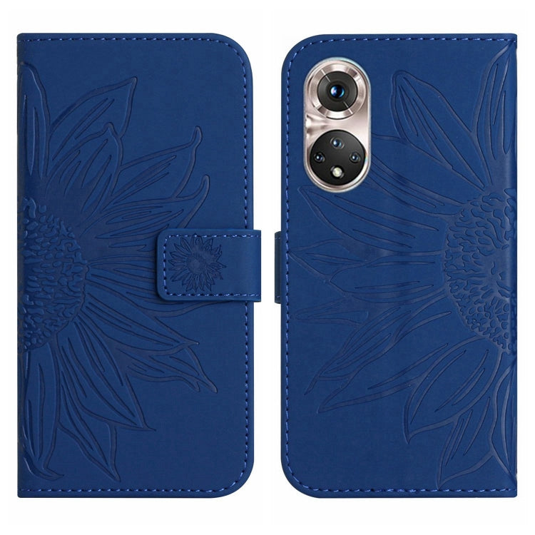 For Huawei P50 Pro Skin Feel Sun Flower Pattern Flip Leather Phone Case with Lanyard