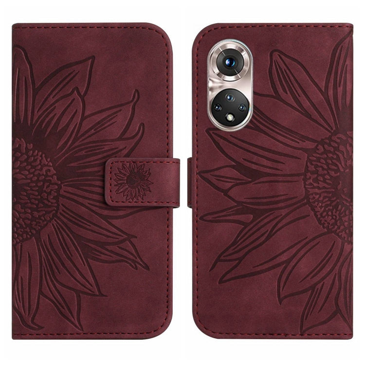 For Huawei P50 Pro Skin Feel Sun Flower Pattern Flip Leather Phone Case with Lanyard