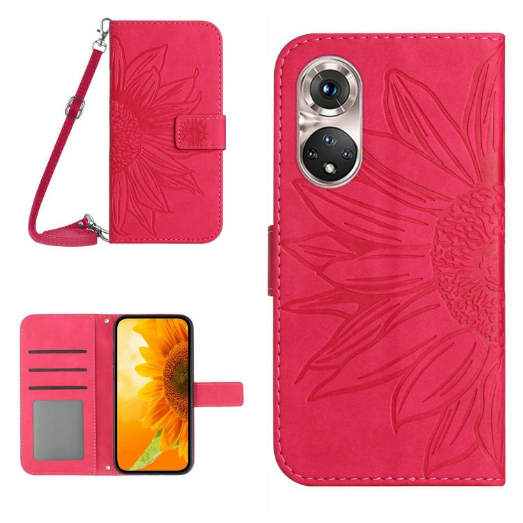 For Huawei P50 Pro Skin Feel Sun Flower Pattern Flip Leather Phone Case with Lanyard