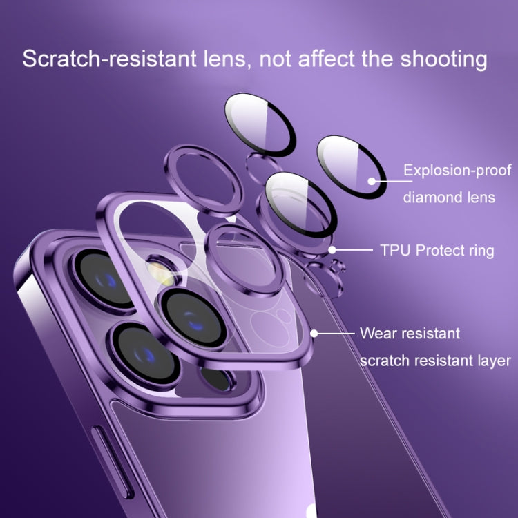For iPhone 14 Pro Electroplating Glass Phone Case with Lens Film