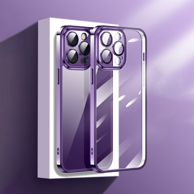 For iPhone 14 Pro Max Electroplating Glass Phone Case with Lens Film
