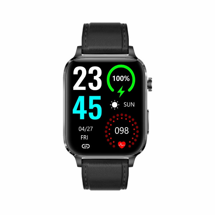 F100 1.7 inch HD Square Screen Leather Strap Smart Watch Supports Body Temperature Monitoring/Blood Oxygen Monitoring