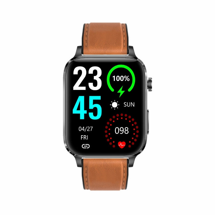 F100 1.7 inch HD Square Screen Leather Strap Smart Watch Supports Body Temperature Monitoring/Blood Oxygen Monitoring