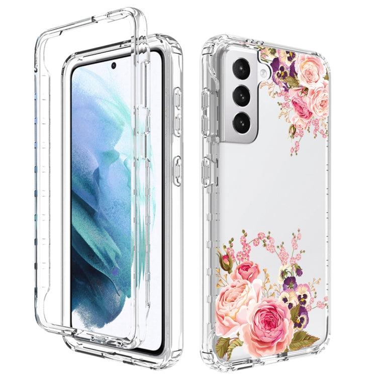 For Samsung Galaxy S21 5G Transparent Painted Phone Case(Pink Rose)