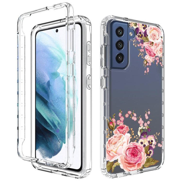 For Samsung Galaxy S21 5G Transparent Painted Phone Case(Pink Rose)